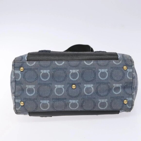 Salvatore Ferragamo Gancini Tote Bag Canvas Blue Gold Auth 139532 - Picture 7 of 16